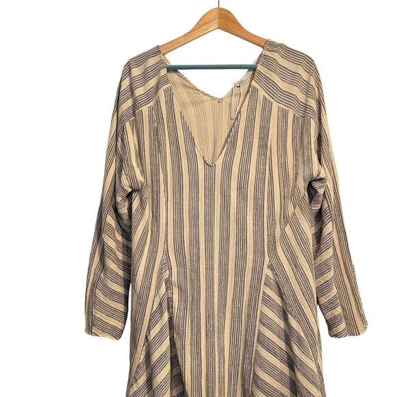 ZARA Dress Striped Gauzy Ribbed Paneled Long Sleeve Double V-Neck Dress - Picture 3 of 10